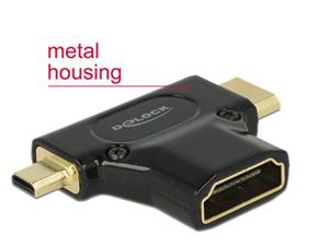 Delock Adapter High Speed HDMI with Ethernet – HDMI-A female > HDMI Mini-C male + Micro-D male black