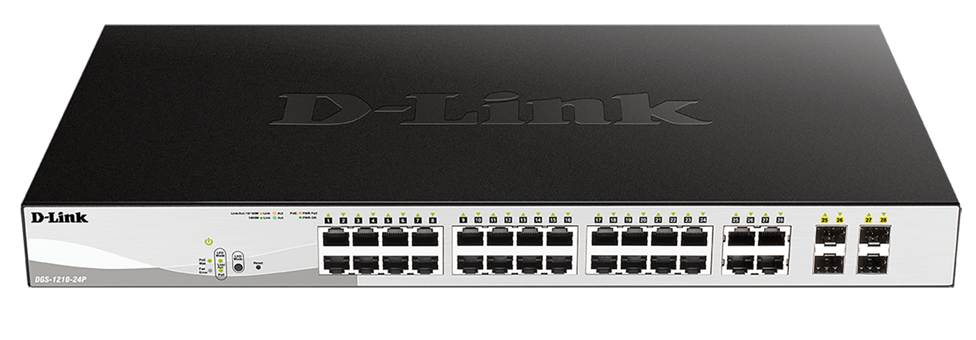 D-Link DGS-1210-24P Smart PoE switch, 24x GbE PoE+, 4x RJ45/SFP, PoE 193W