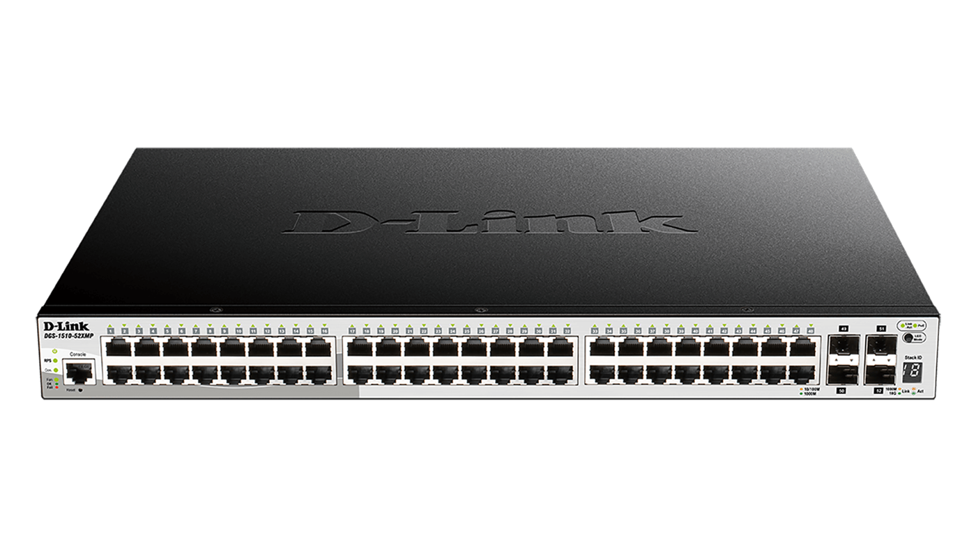 D-Link DGS-1510-52XMP 52-Port Gigabit Stackable PoE Smart Managed Switch including 4 10G SFP+ (48 x