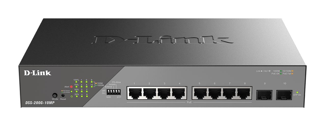 D-Link DSS-200G-10MP/E 10-Port Gigabit Ethernet PoE+ Surveillance Switch