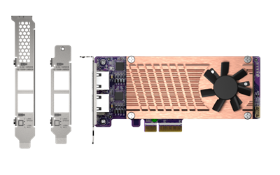 QNAP QM2 series, 2 x PCIe 2280 M.2 SSD slots, PCIe Gen3 x 4 , 2 x Intel I225LM 2.5GbE NBASE-T port