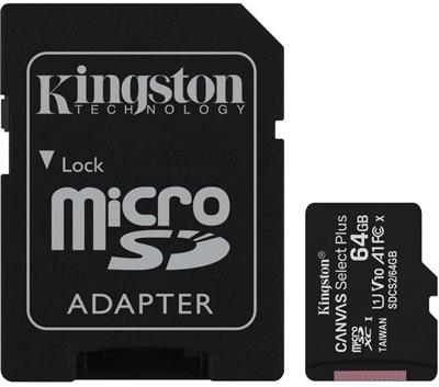 KINGSTON 64GB microSDHC CANVAS Plus Memory Card 100MB/s UHS-I + adapter