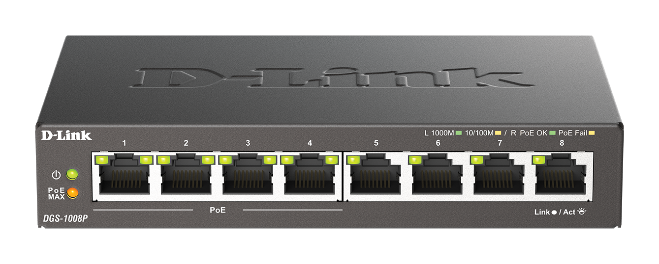 D-Link DGS-1008P/E 8-port 10/100/1000 Desktop Switch w/ 4 PoE Ports