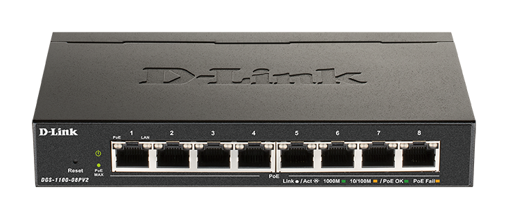 D-Link DGS-1100-08PV2 8-Port PoE Gigabit Smart Managed Switch- 8-Port 1000BaseTX Auto-Negotiating 10