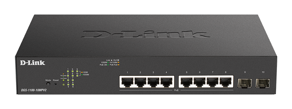 D-Link DGS-1100-10MPV2 10-Port PoE+ Gigabit Smart Managed Switch