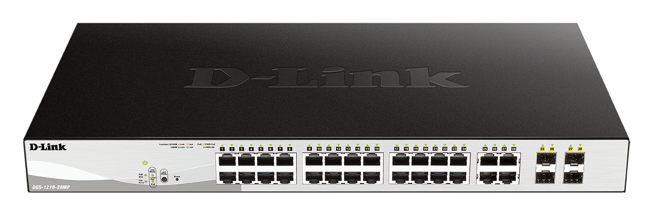 D-Link DGS-1210-28MP L2/L3 Smart+ PoE switch, 24x GbE PoE+, 4x RJ45/SFP, PoE 370W