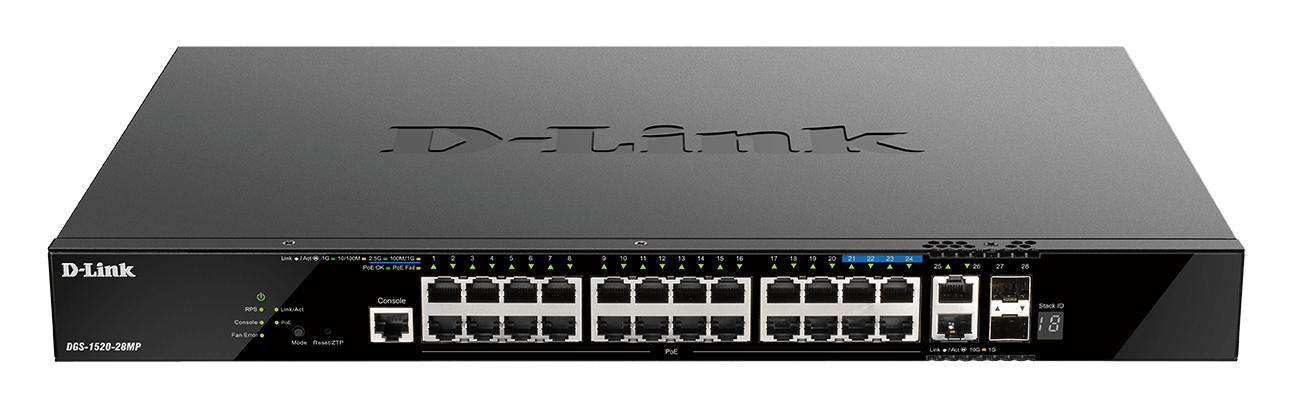 D-Link DGS-1520-28MP 20 ports GE PoE + 4 ports 2.5 GE PoE + 2 10GE ports + 2 SFP+ Smart Managed Swit