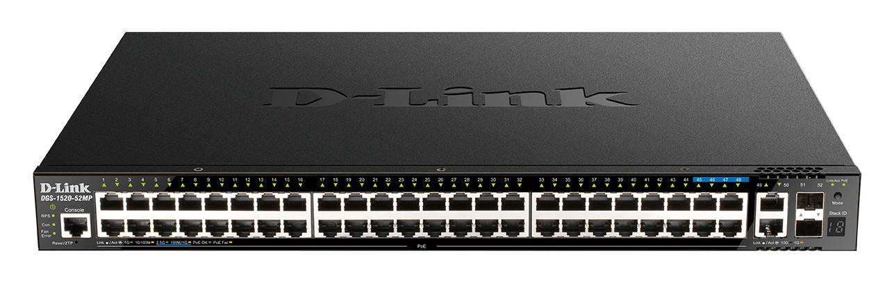 D-Link DGS-1520-52MP 44 ports GE PoE + 4 ports 2.5 GE PoE + 2 10 GE ports + 2 SFP+ Smart Managed Swi