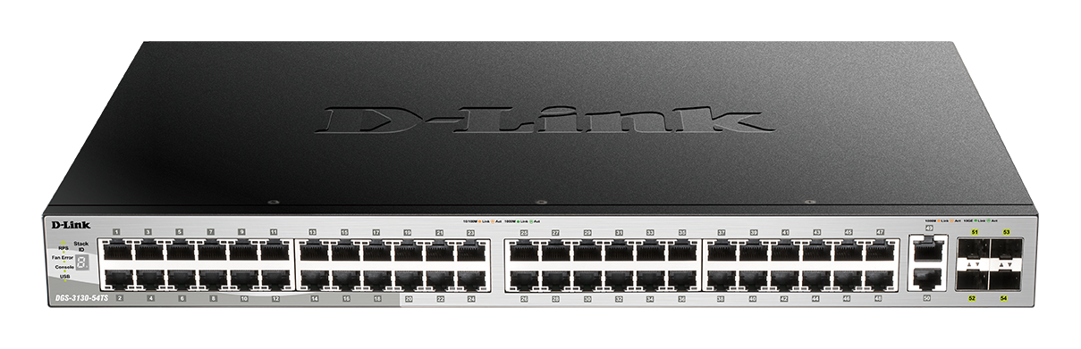 D-Link DGS-3130-54TS L3 Stackable Managed switch, 48x GbE, 2x 10G RJ-45, 4x 10G SFP+