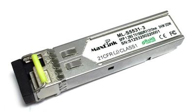 MaxLink 1.25G SFP optical module, WDM(BiDi), SM, Tx 1550/Rx1310nm, 3km, industrial -40C+85C, 1x LC connector, DDM