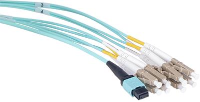 Masterlan fiber optic MPO patch cord, MPOupc female/4xLCupc duplex, MM, OM4, 8, Typ B, 1m