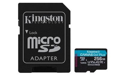 KINGSTON 256GB microSDXC Canvas Go! Plus 170R/100W U3 UHS-I V30 Card + SD Adapter