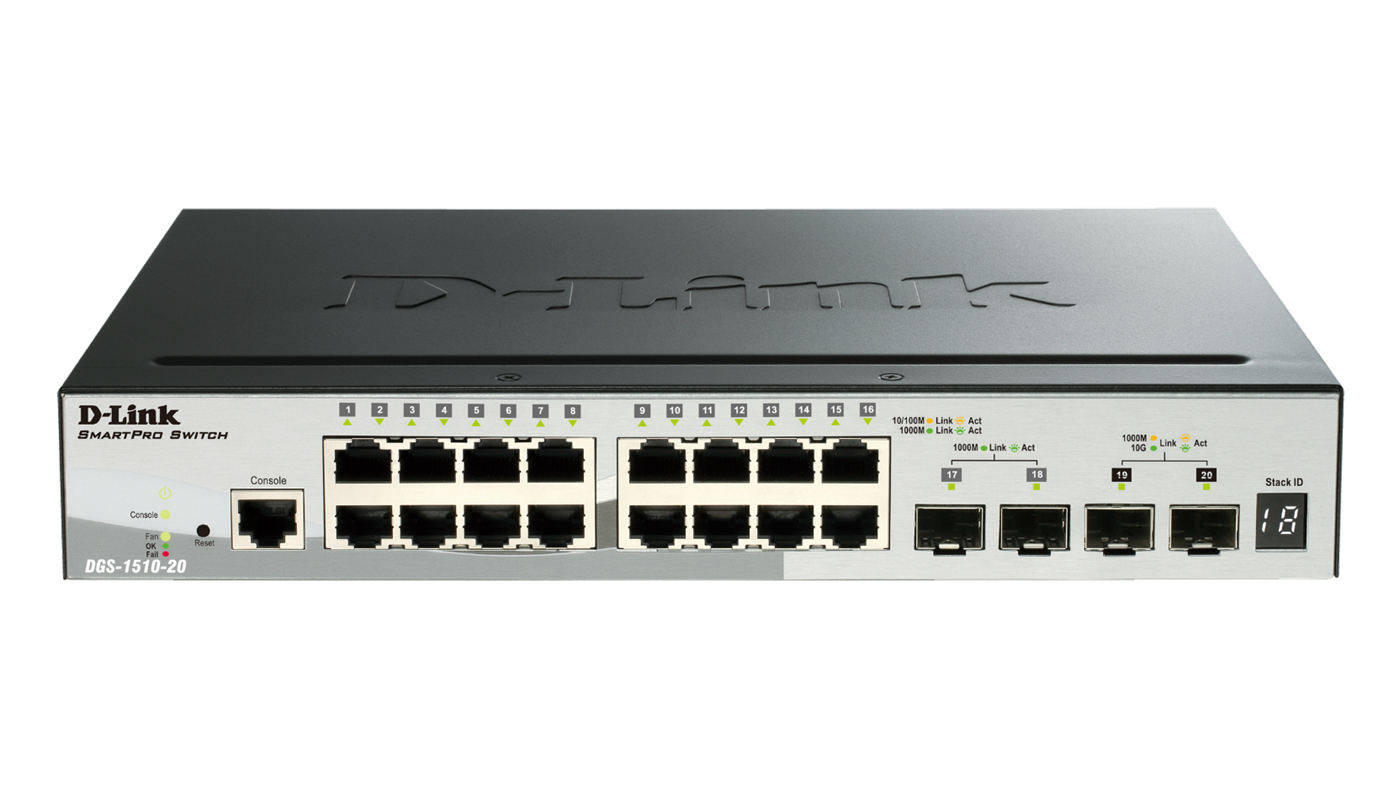 D-Link DGS-1510-20 20-Port Gigabit Stackable SmartPro Switch including 2 SFP ports and 2 x 10G SFP+