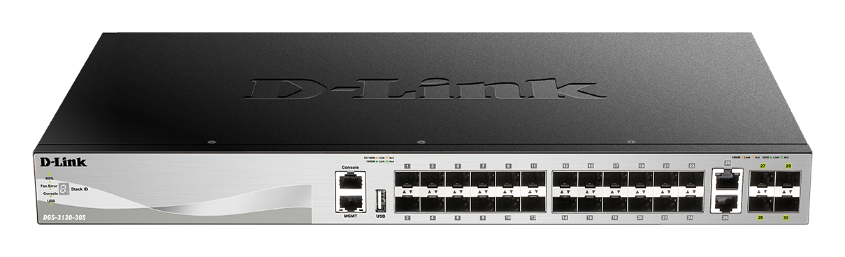 D-Link DGS-3130-30S L3 Stackable Managed switch, 24x SFP, 2x 10G RJ-45, 4x 10G SFP+