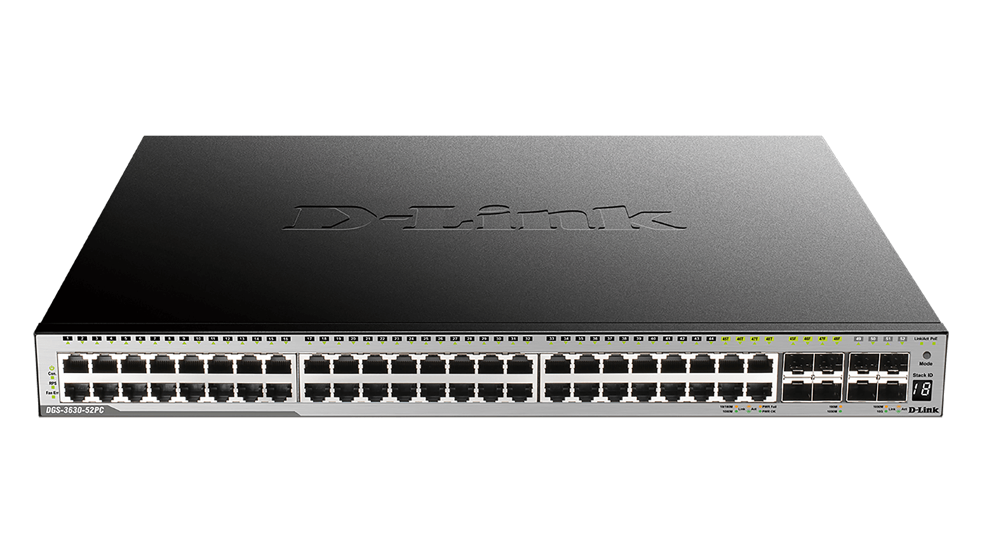 D-Link 44-port GE PoE 370W Layer 3 Stackable Managed Gigabit Switch including 4-port Combo 4-port Co