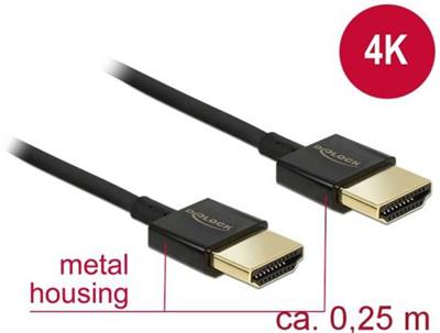 Delock Kabel High Speed HDMI s Ethernetem - HDMI-A samec > HDMI-A samec 3D 4K 0,25 m Slim High Quali