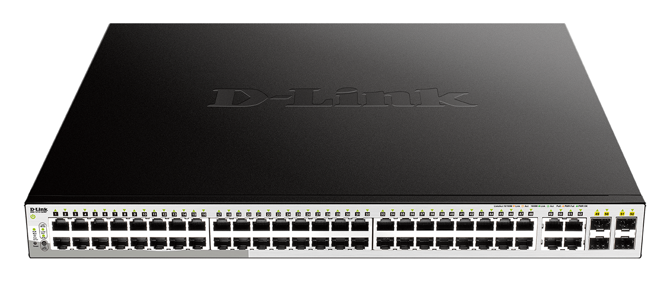 D-Link DGS-1210-52MP L2/L3 Smart+ PoE switch, 48x GbE PoE+, 4x RJ45/SFP, PoE 370W